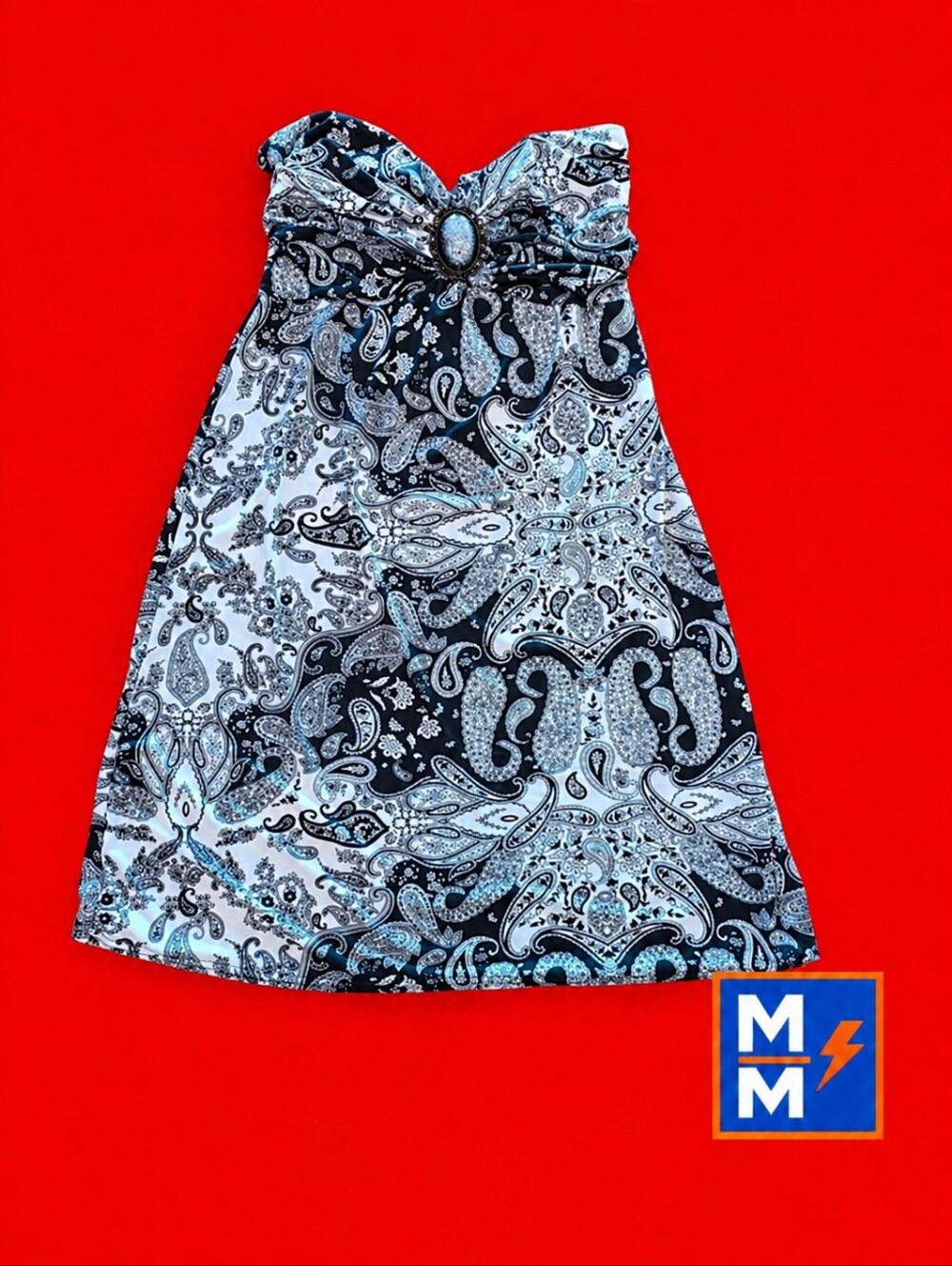 Strapless Paisley Print Dress Boho Festival Y2K Medium